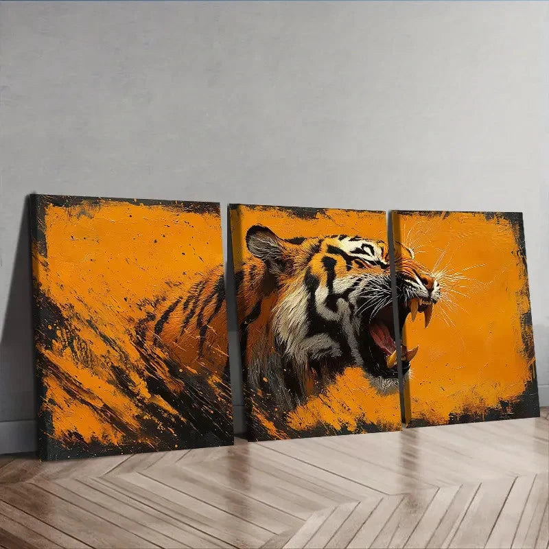3pcs Tiger Roaring Wall Art Set Canvas Framed 60x90cm - High Quality Print 100% Australian Made Wall Canvas Ready to Hang - Bella Home Decor