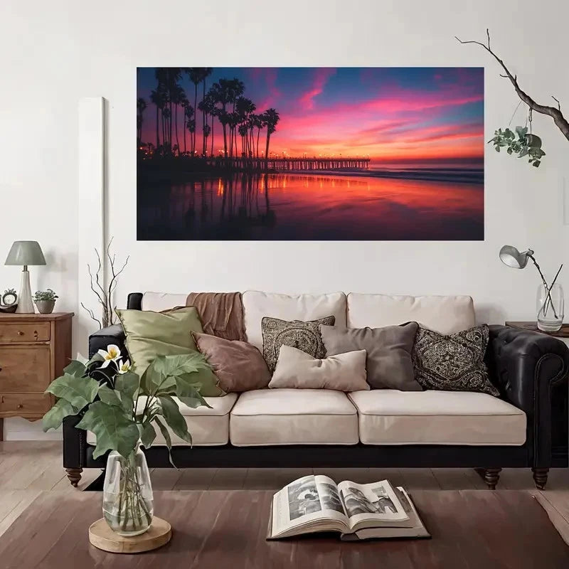 Beach Sunset Palm Trees Wall Art Canvas Office Home Room Framed 120x60cm