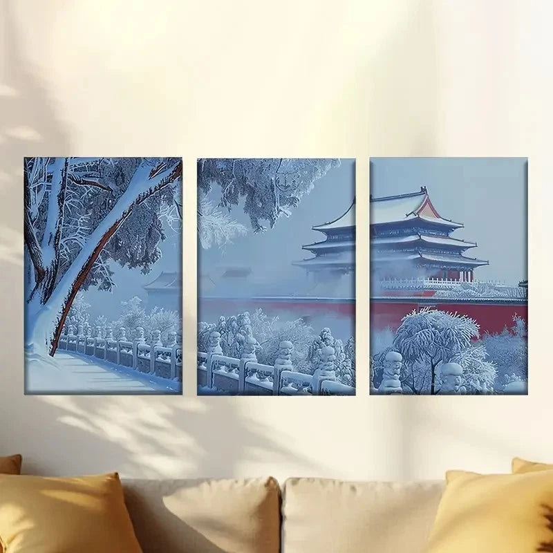 3pcs Retro Winter Palace Wall Art Set Canvas Framed 50x70cm - High Quality Print 100% Australian Made Wall Canvas Ready to Hang - Bella Home Decor