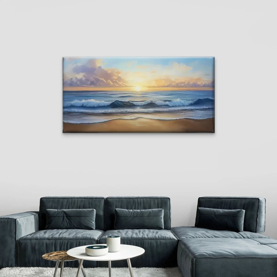 Sunset Beach Wave Sky Wall Art Canvas Office Home Room Framed 120x60cm