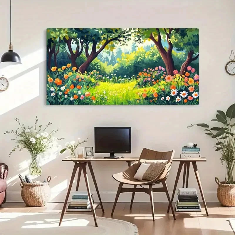 Vibrant Floral Greenery Nature Wall Art Canvas Office Home Room Framed 120x60cm