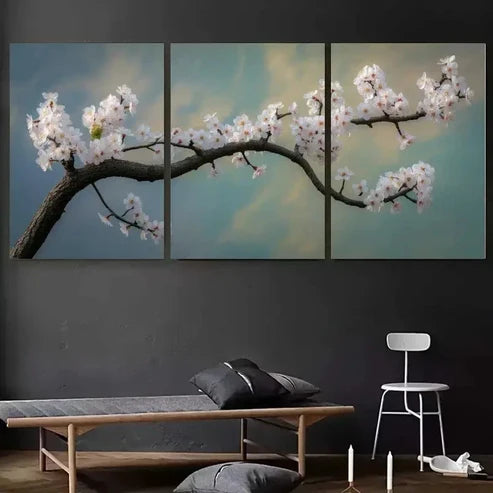 3pcs Pink Blossoms & Blue Sky Cherry Blossom Wall Art Canvas Unframed - High Quality Print 100% Australian Made Wall Canvas