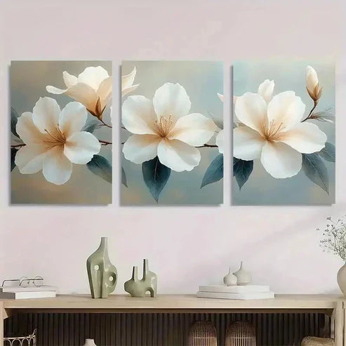 3pcs White Azalea Flower Wall Art Canvas Unframed - High Quality Print 100% Australian Made Wall Canvas