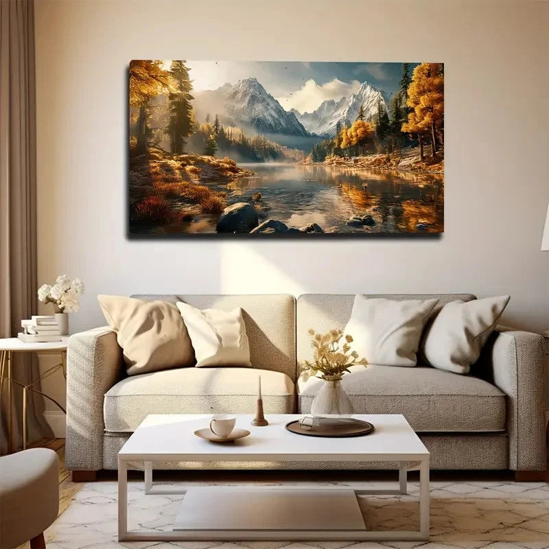 Snow Mountain Under Autumn Wall Art Canvas Office Home Room Framed 120x60cm