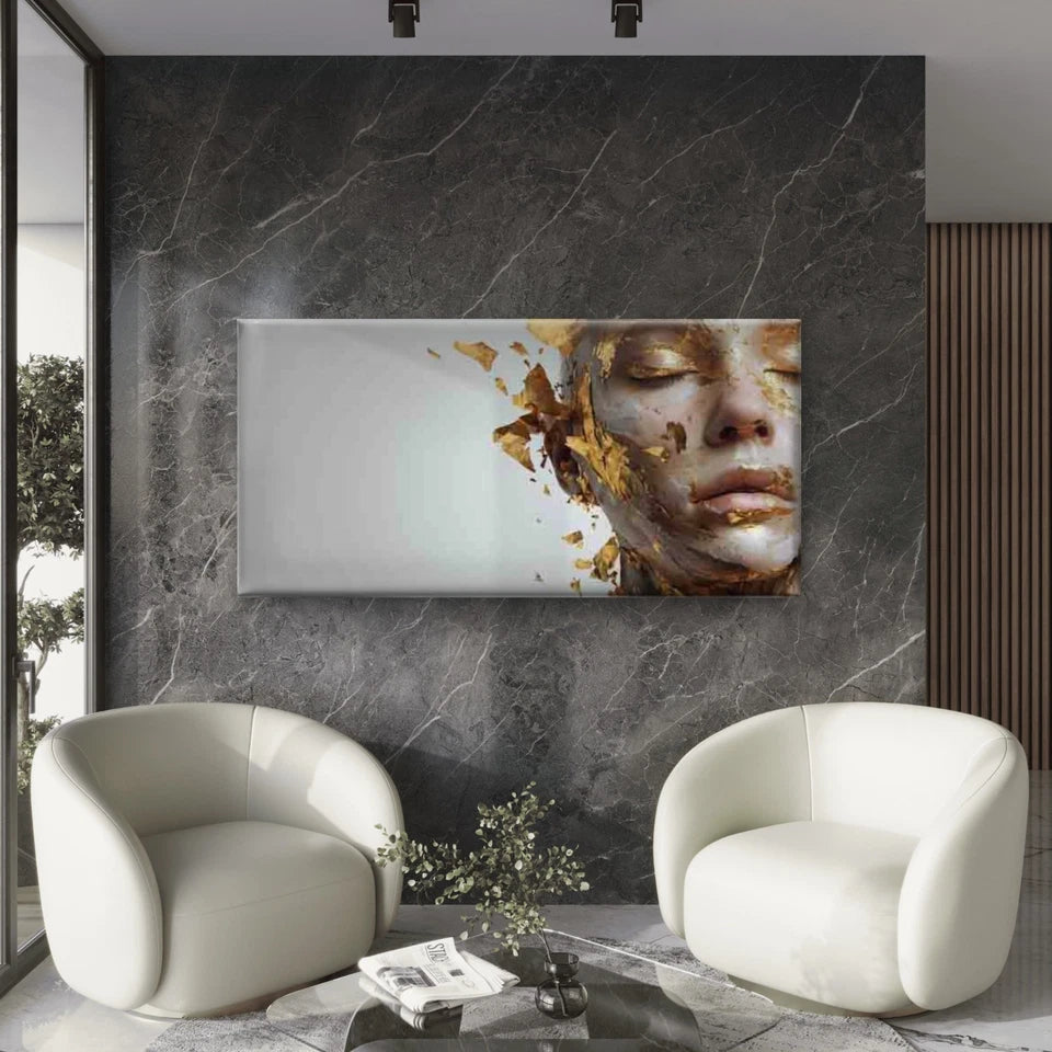 Golden Ethereal Abstract Wall Art Canvas Office Home Room Framed 120x60cm