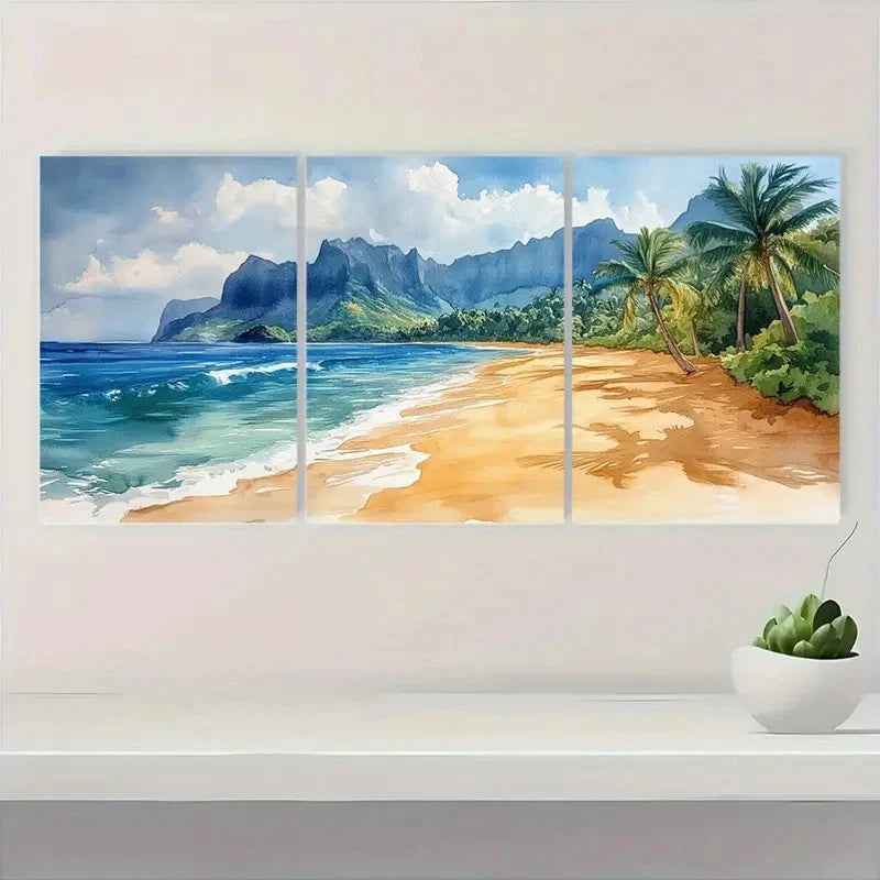 3pcs Hawaii Beach Artwork HGB Wall Art Set Canvas Framed 40x60cm - High Quality Print 100% Australian Made Wall Canvas Ready to Hang
