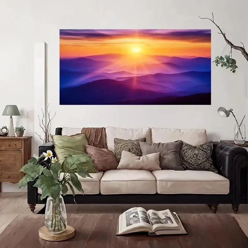 Sunset Over Mountains Wall Art Canvas Office Home Room Framed 120x60cm