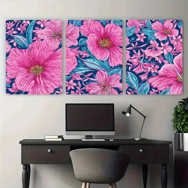 3pcs Vibrant Pink Preppy Trendy College Perfect Wall Art Set Canvas Framed 50x70cm - High Quality Print 100% Australian Made Wall Canvas Ready to Hang