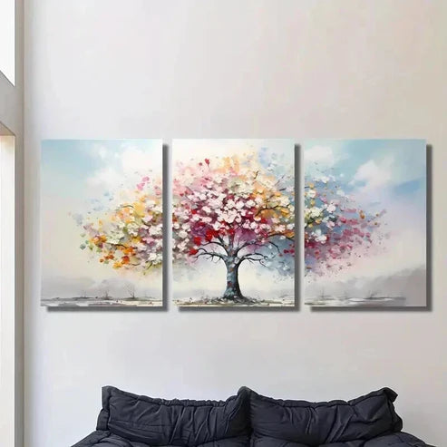 3pcs Blooming Rainbow Flower Tree Wall Art Canvas Unframed - High Quality Print 100% Australian Made Wall Canvas - Bella Home Decor