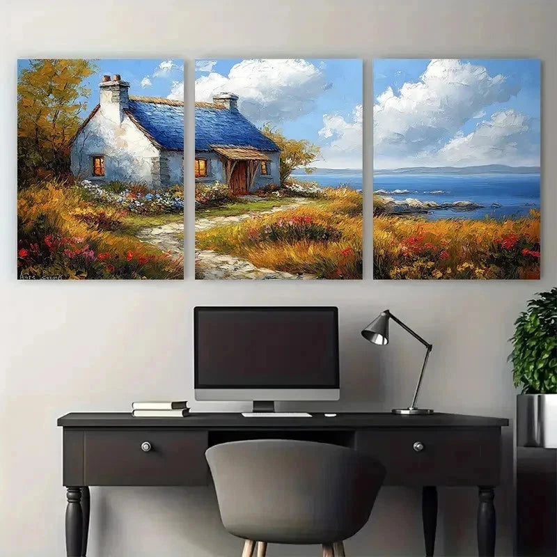 3pcs Vibrant Ireland Landscape Naive Perfect Wall Art Set Canvas Framed 50x70cm - High Quality Print 100% Australian Made Wall Canvas Ready to Hang