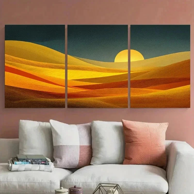 3pcs Modern Sun Perfect Abstract Desert Prefect Wall Art Set Canvas Framed 40x60cm - High Quality Print 100% Australian Made Wall Canvas Ready to Hang