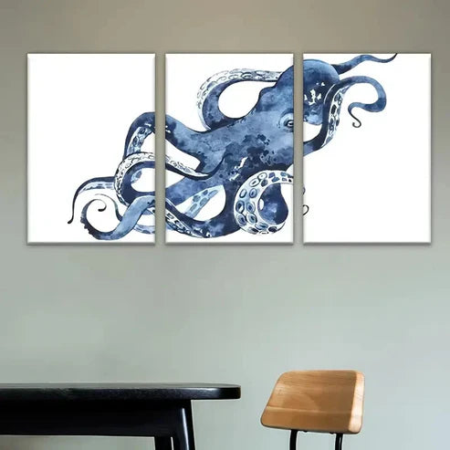 3pcs an octopus is painted on white Wall Art Set Canvas Unframed - High Quality Print 100% Australian Made Wall Canvas