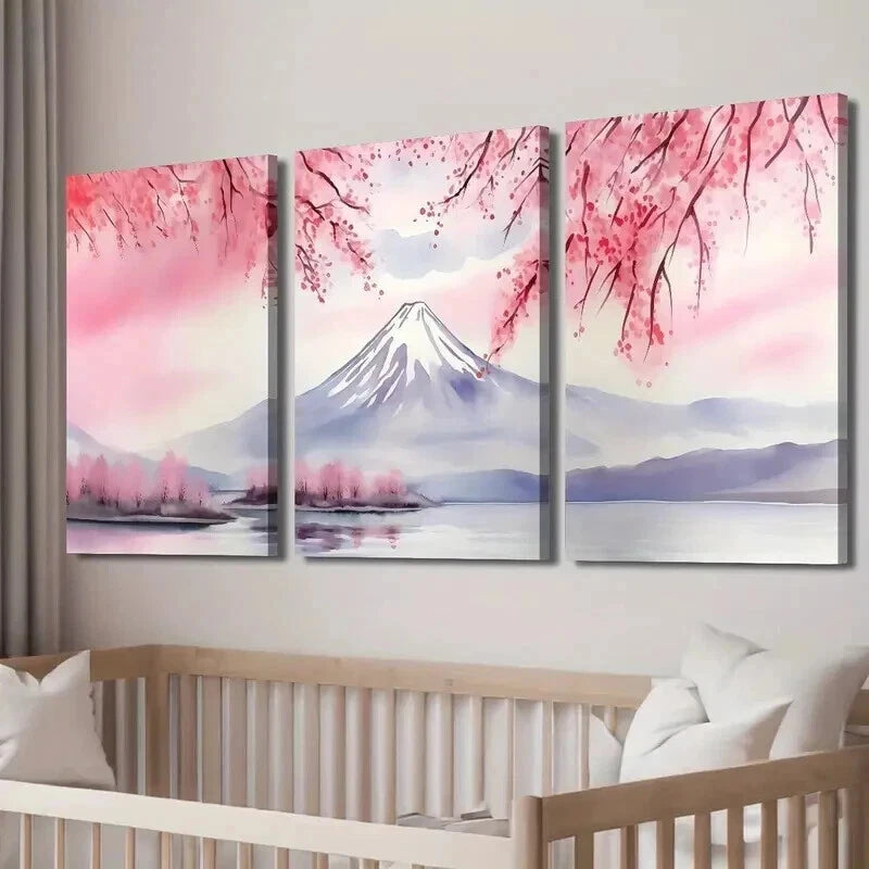 3pcs Mount Fuji & Cherry Blossom Perfect Wall Art Set Canvas Framed 50x70cm - High Quality Print 100% Australian Made Wall Canvas Ready to Hang - Bella Home Decor