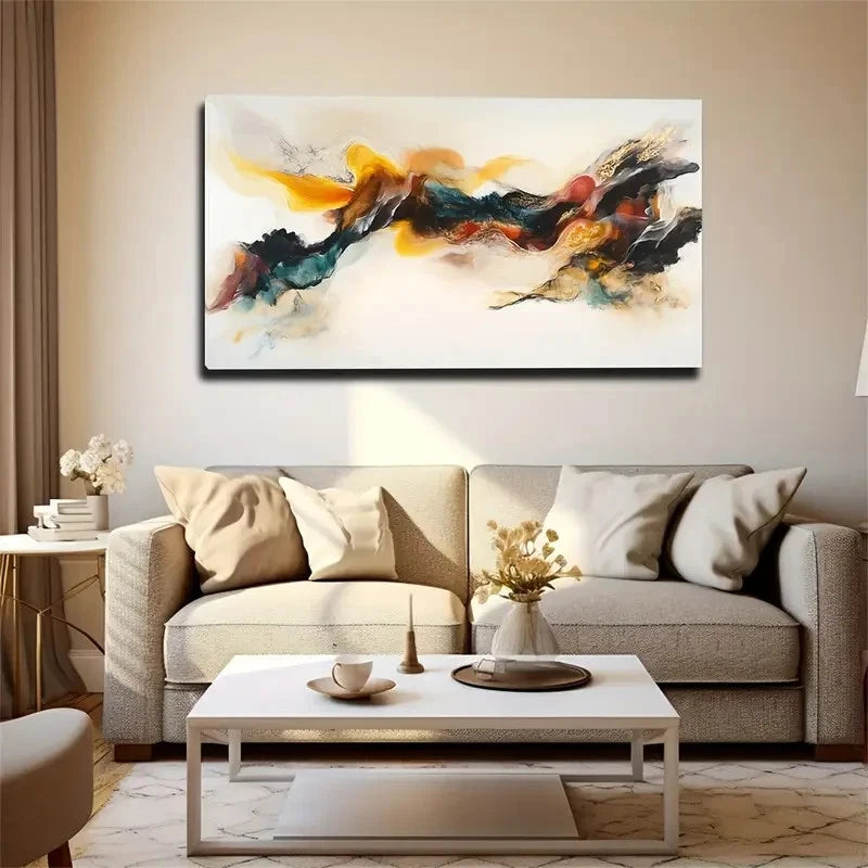 Vibrant Fluid Design In Orange Wall Art Canvas Office Home Room Framed 120x60cm