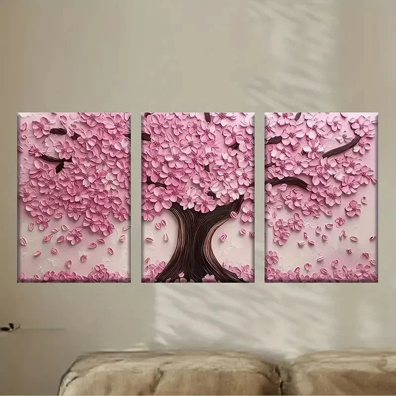 3pcs a pink tree with leaves Wall Art Set Canvas Framed 50x70cm - High Quality Print 100% Australian Made Wall Canvas Ready to Hang - Bella Home Decor