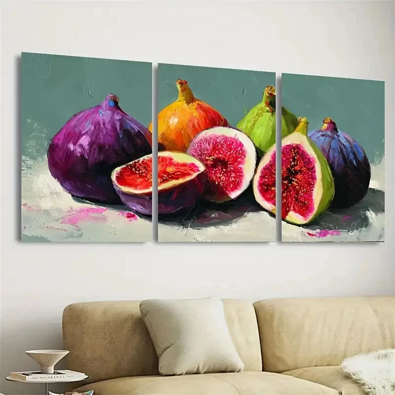 3pcs Still Life Fig Fruit Print Kitchen Art Wall Art Set Canvas Framed 50x70cm - High Quality Print 100% Australian Made Wall Canvas Ready to Hang