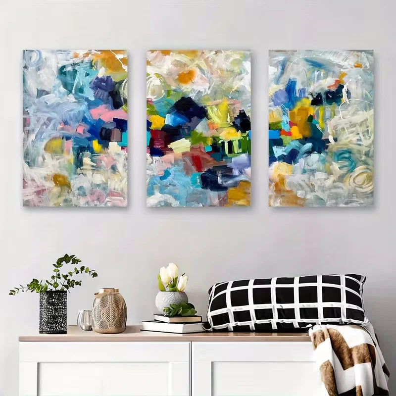 3pcs Abstract Colorful Brushstroke Metal Print Ready to Hang Art
