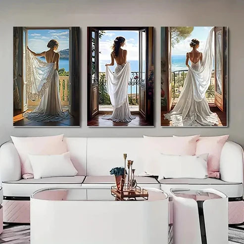 3pcs Romantic Beach Scene with White Wall Art Set Canvas Unframed - High Quality Print 100% Australian Made Wall Canvas