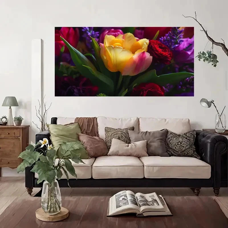 Large Tulip Bouquet Wall Art Canvas Office Home Room Framed 120x60cm