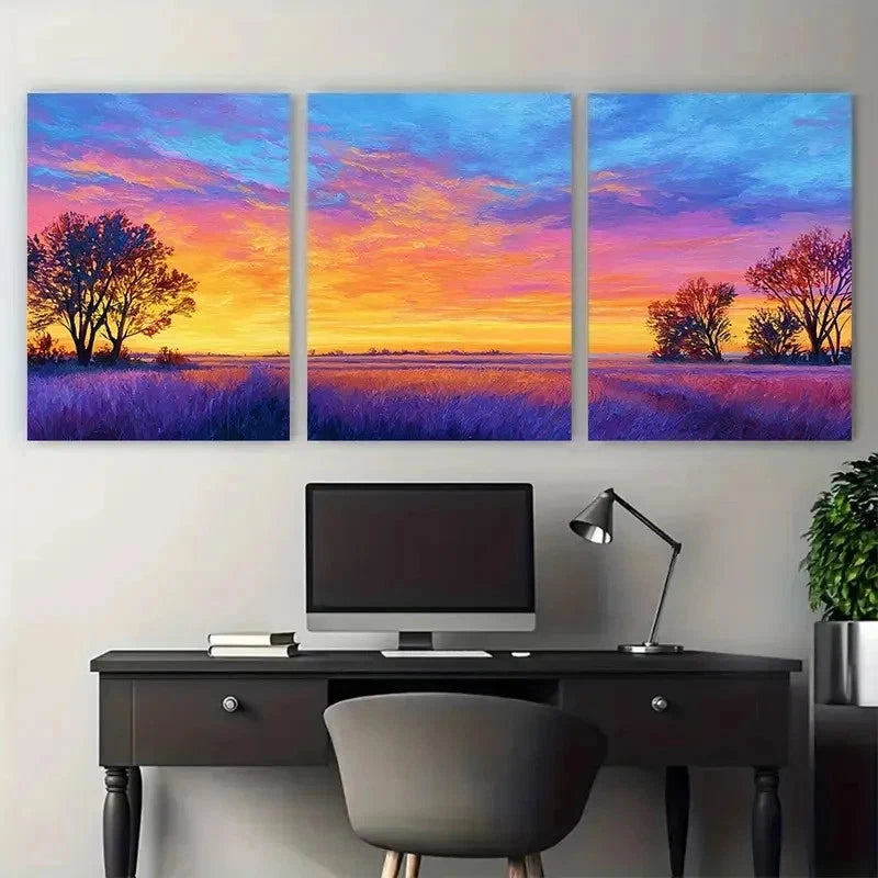 3pcs Vibrant Sky & Field Design Sunset Perfect Wall Art Set Canvas Framed 50x70cm - High Quality Print 100% Australian Made Wall Canvas Ready to Hang