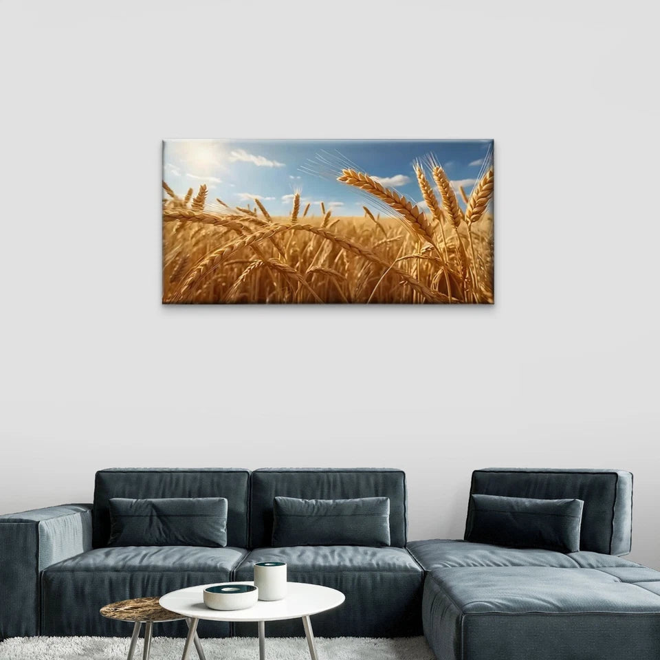 Wheat Field Sun Shine Wall Art Canvas Office Home Room Framed 120x60cm