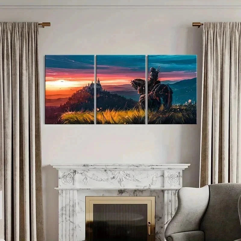 3pcs The Witcher Game Character Painting Wall Art Set Canvas Framed 60x90cm - High Quality Print 100% Australian Made Wall Canvas Ready to Hang