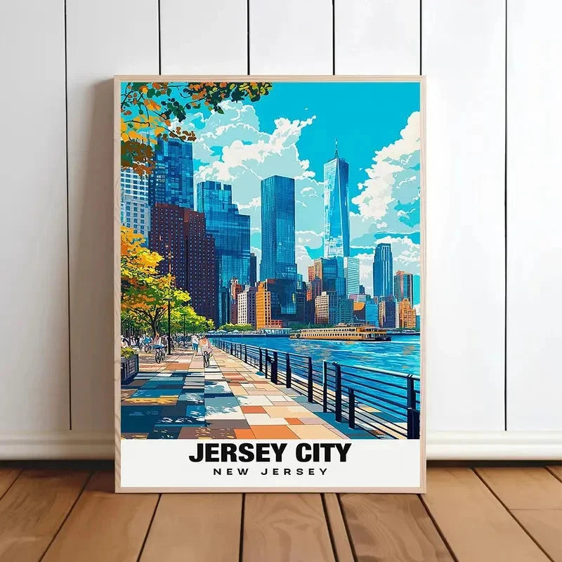 New Jersey NYC Metropolitan Area Cityscape Travel Poster Print Wall Art