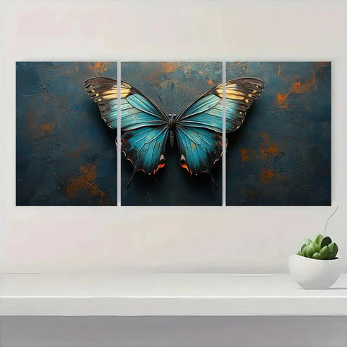3pcs Featuring Butterfly Teal & Gray Wall Art Canvas Unframed - High Quality Print 100% Australian Made Wall Canvas