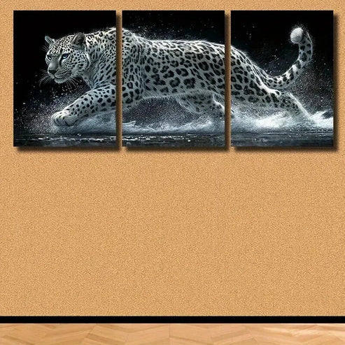 3pcs White Leopard Panther Mural Wall Art Canvas Unframed – High Quality Print 100% Australian Made Wall Canvas