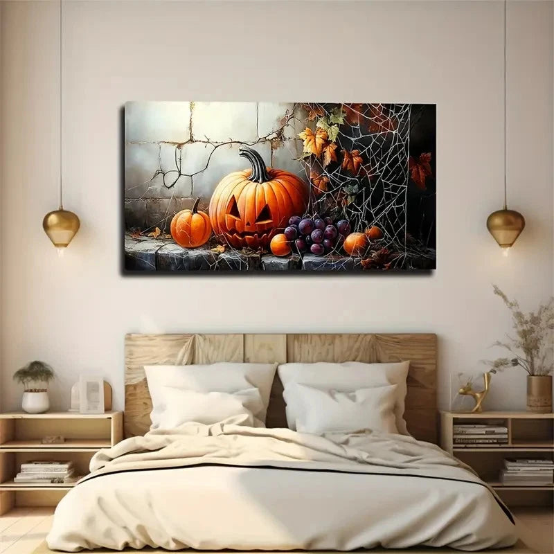 Autumn Pumpkin & Harvest Decor Wall Art Canvas Office Home Room Framed 120x60cm