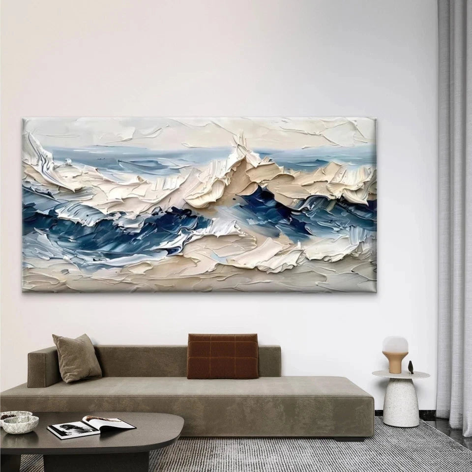 Coastal Abstract Ocean Wave Wall Art Canvas Office Home Room Framed 120x60cm