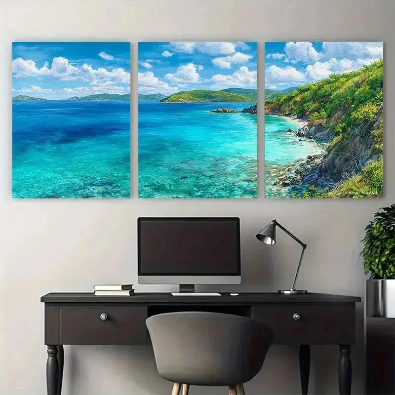 3pcs US Virgin Islands Décor Caribbean Perfect Wall Art Set Canvas Framed 50x70cm - High Quality Print 100% Australian Made Wall Canvas Ready to Hang