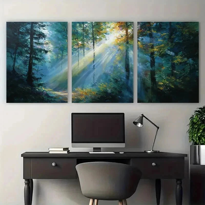 3pcs Sunlight Streaming Painting Perfect Wall Art Set Canvas Framed 50x70cm - High Quality Print 100% Australian Made Wall Canvas Ready to Hang