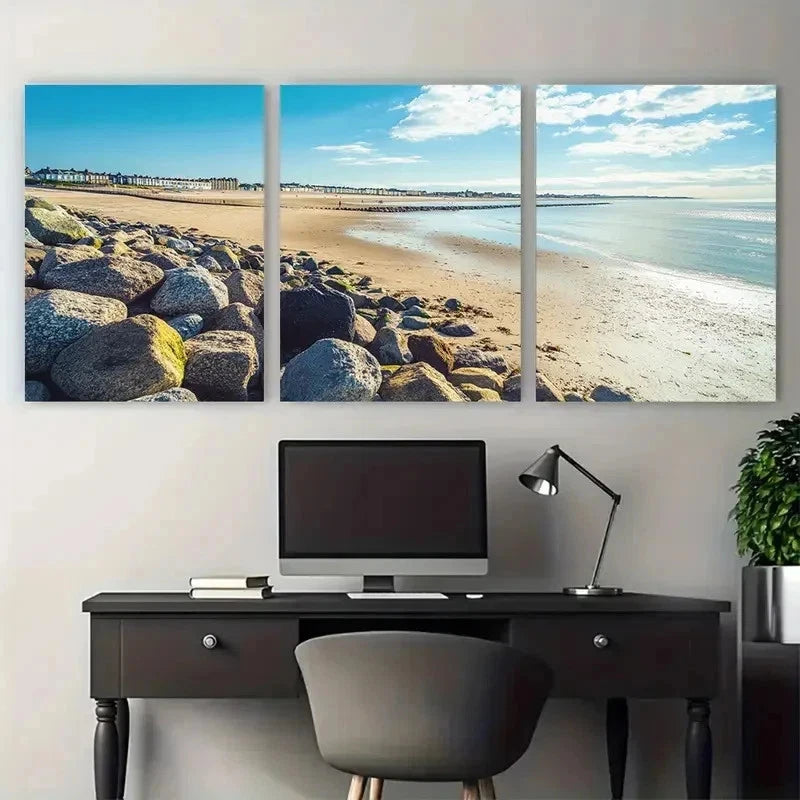 3pcs Frinton Sea Beach Coastal Sand Perfect Wall Art Set Canvas Framed 50x70cm - High Quality Print 100% Australian Made Wall Canvas Ready to Hang - Bella Home Decor