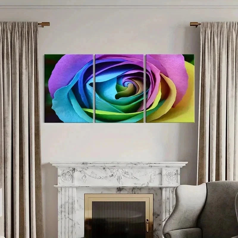 3pcs Colorful Rose Bright Floral Deco Wall Art Set Canvas Framed 40x60cm - High Quality Print 100% Australian Made Wall Canvas Ready to Hang