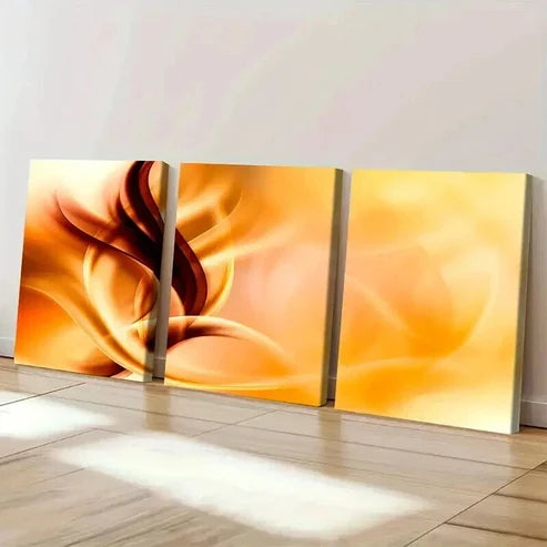 3pcs Entangled Abstract Golden Waves Art Set Canvas Unframed - High Quality Print 100% Australian Made Wall Canvas