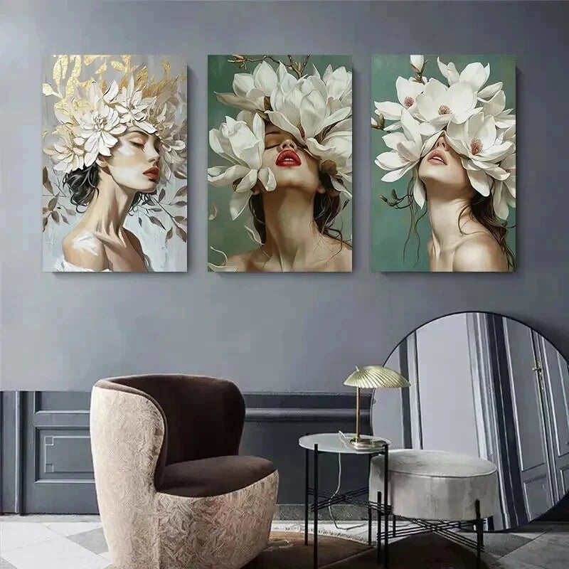 3pcs Elegant Flower Crown Modern Perfect Wall Art Set Canvas Framed 60x90cm - High Quality Print 100% Australian Made Wall Canvas Ready to Hang - Bella Home Decor