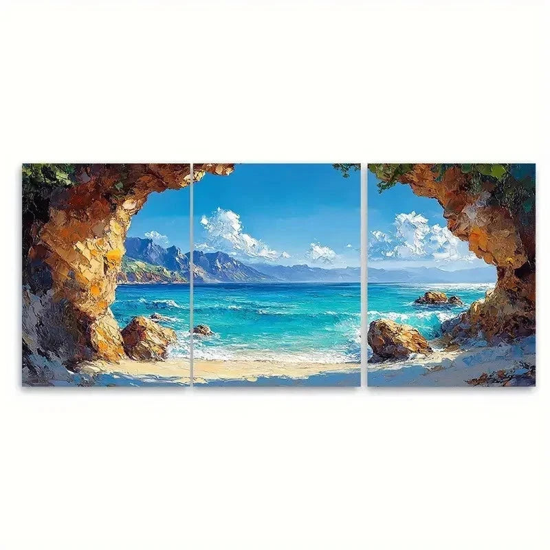 3pcs Ocean, Beach, Rocks & Mountains TI Wall Art Set Canvas Framed 60x90cm - High Quality Print 100% Australian Made Wall Canvas Ready to Hang