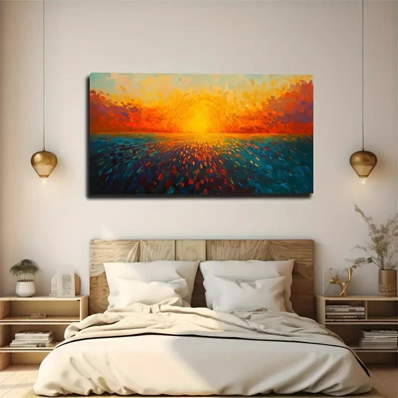 Vibrant Sunset Seascape Wall Art Canvas Office Home Room Framed 120x60cm