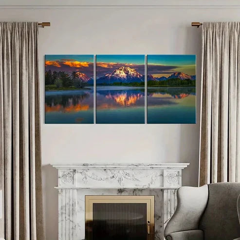 3pcs Mountains, Lakes, Sunset Wall Art Set Canvas Unframed - High Quality Print 100% Australian Made Wall Canvas
