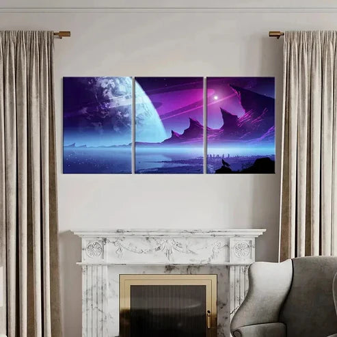 3pcs Fantasy Landscape Art Island & Howling Wolf Wall Art Canvas Unframed - High Quality Print 100% Australian Made Wall Canvas