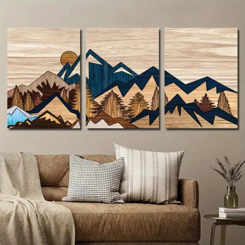 3pcs Sun Mountain and Forest Wall Art Set Canvas Unframed - High Quality Print 100% Australian Made Wall Canvas