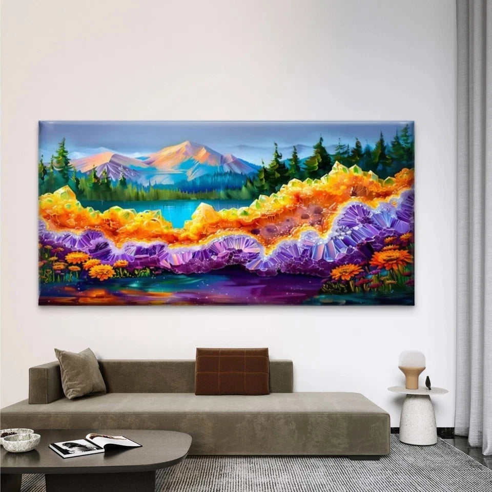 Colorful Crystal Stone Flowers Wall Art Canvas Office Home Room Framed 120x60cm
