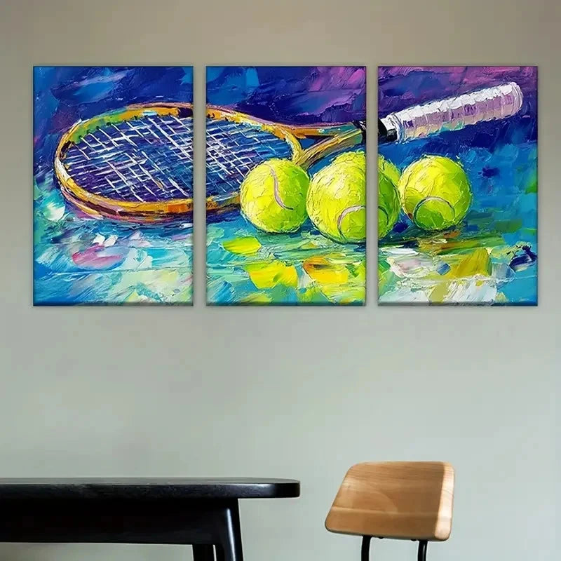 3pcs Tennis Theme with Rackets & Balls Wall Art Set Canvas Framed 40x60cm - High Quality Print 100% Australian Made Wall Canvas Ready to Hang - Bella Home Decor