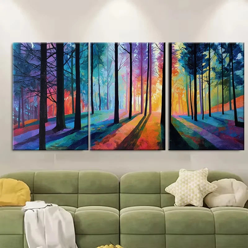 3pcs Abstract Forest Sunrise And Stunning Shadows Metal Print Ready to Hang Art