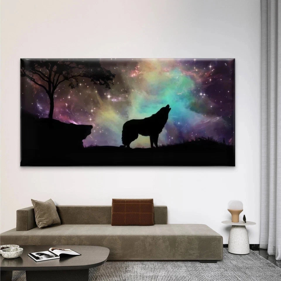 Howling Wolf Under Starry Sky Wall Art Canvas Office Home Room Framed 120x60cm