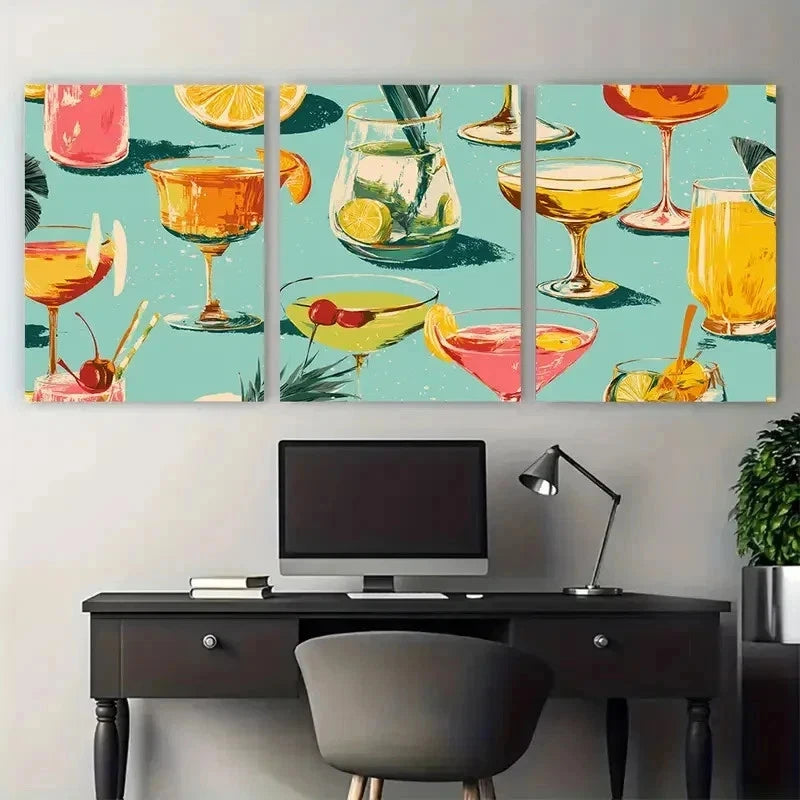 3pcs Liquid Relax Retro Poster Perfect Wall Art Set Canvas Framed 50x70cm - High Quality Print 100% Australian Made Wall Canvas Ready to Hang