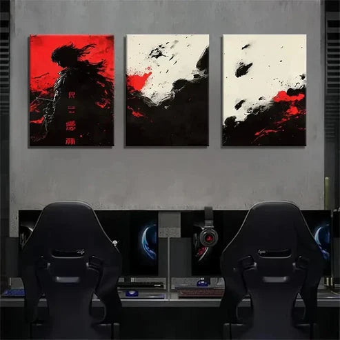 3pcs Samurai Warrior Japanese Dark Red Perfect Wall Art Canvas Unframed – High Quality Print 100% Australian Made Wall Canvas