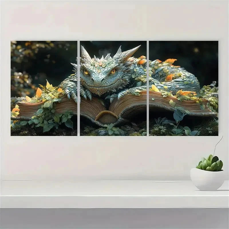3pcs Books Dragons Canvas HI Wall Art Set Canvas Framed 50x70cm - High Quality Print 100% Australian Made Wall Canvas Ready to Hang - Bella Home Decor