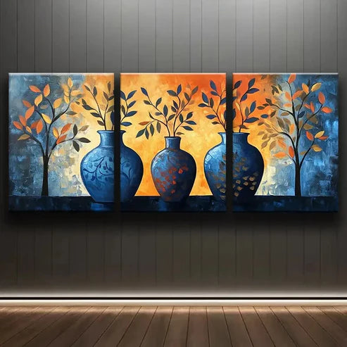 3pcs Abstract Vase and Foliage Triptych Perfect Wall Art Set Canvas Unframed - High Quality Print 100% Australian Made Wall Canvas - Bella Home Decor